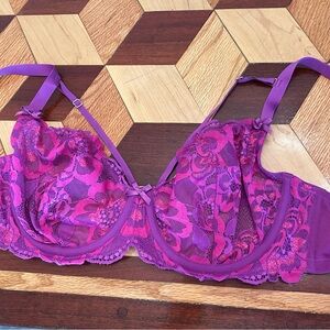 40D Cacique unlined balconette bra purple with pink